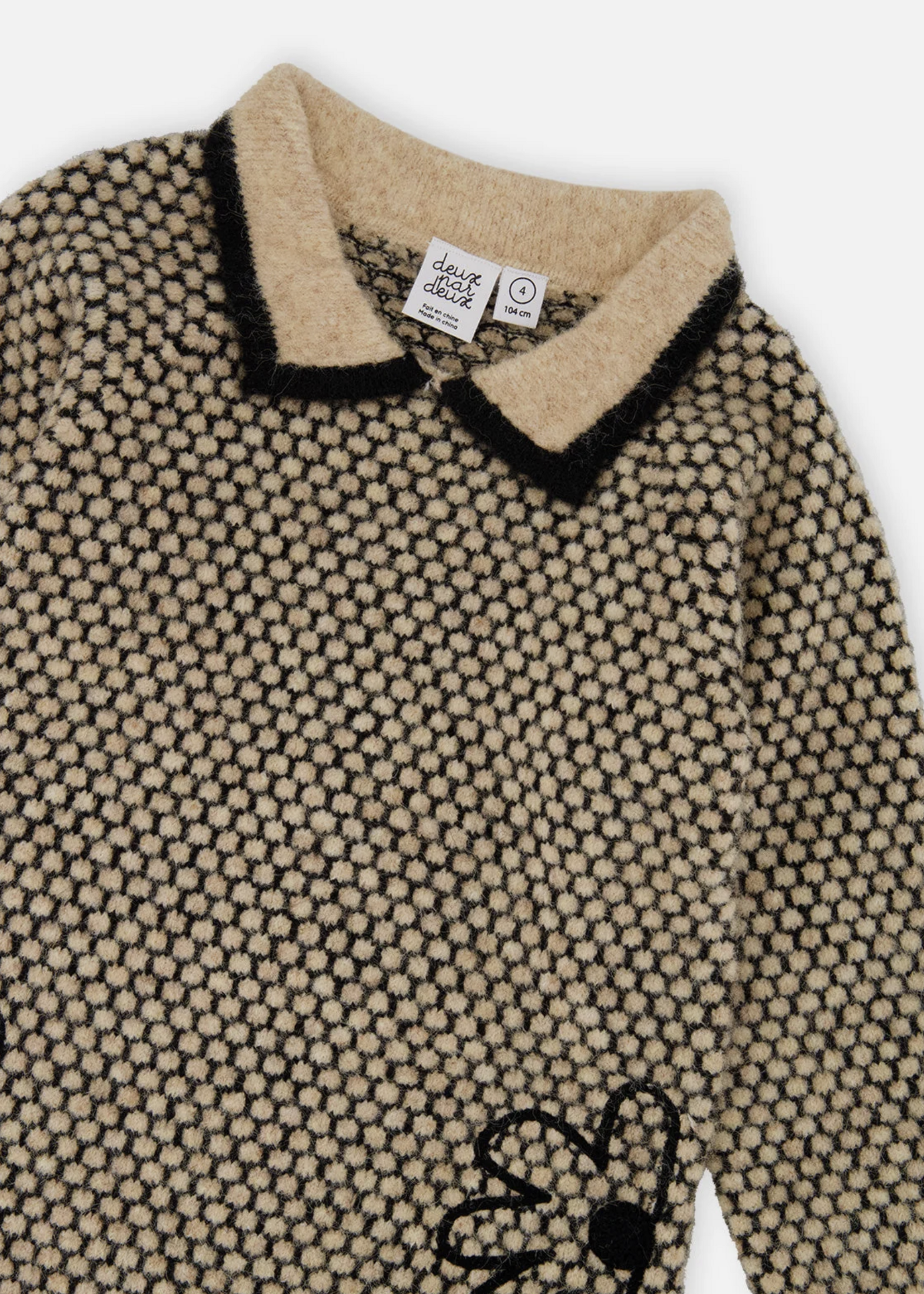 Deux par Deux Knit Dress w/Collar Brown Black