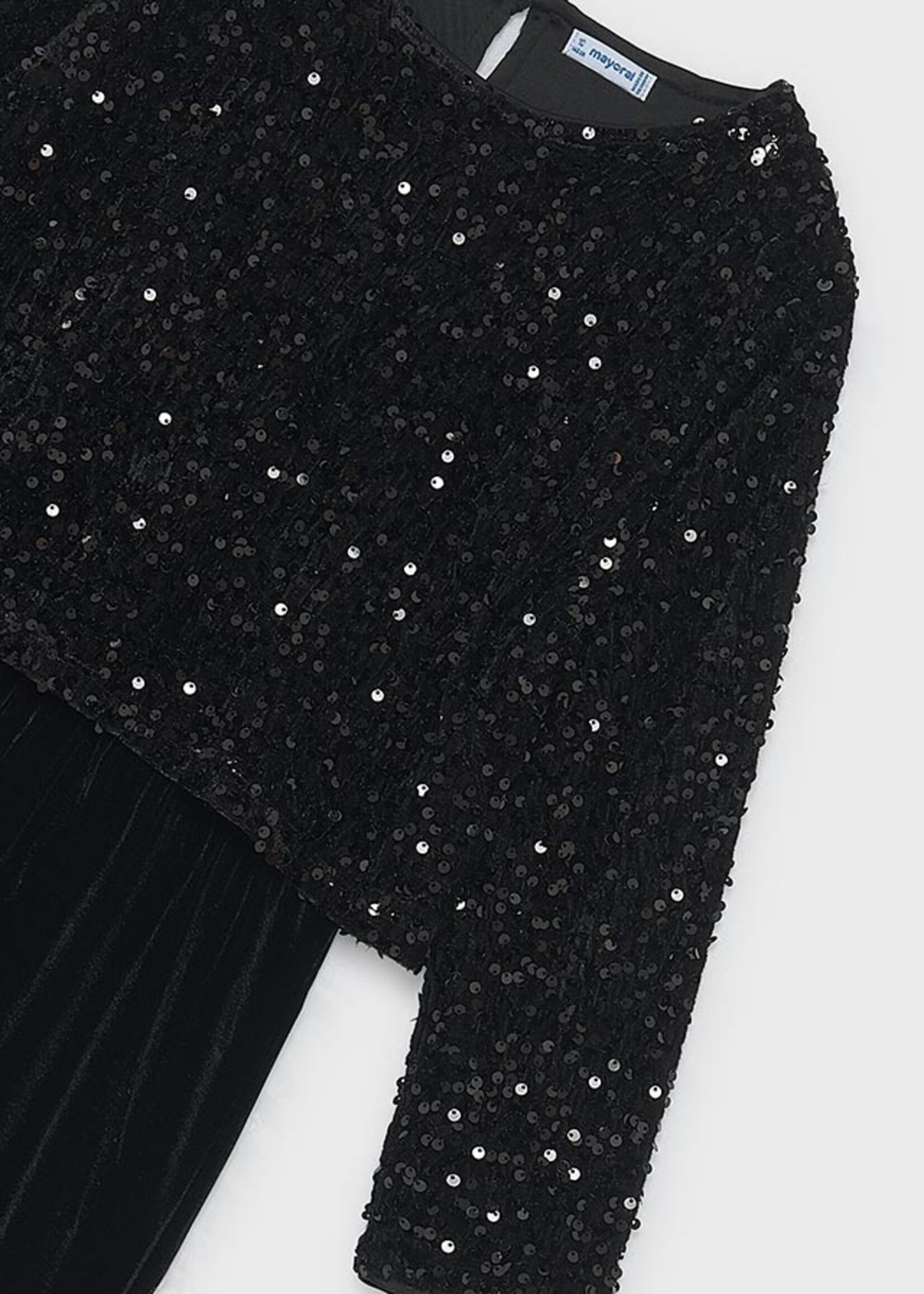 Mayoral Black Velvet Sequin Jumpsuit