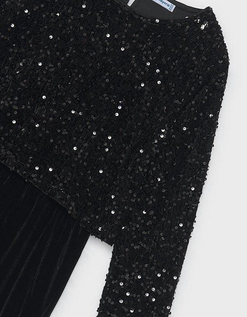 Mayoral Black Velvet Sequin Jumpsuit