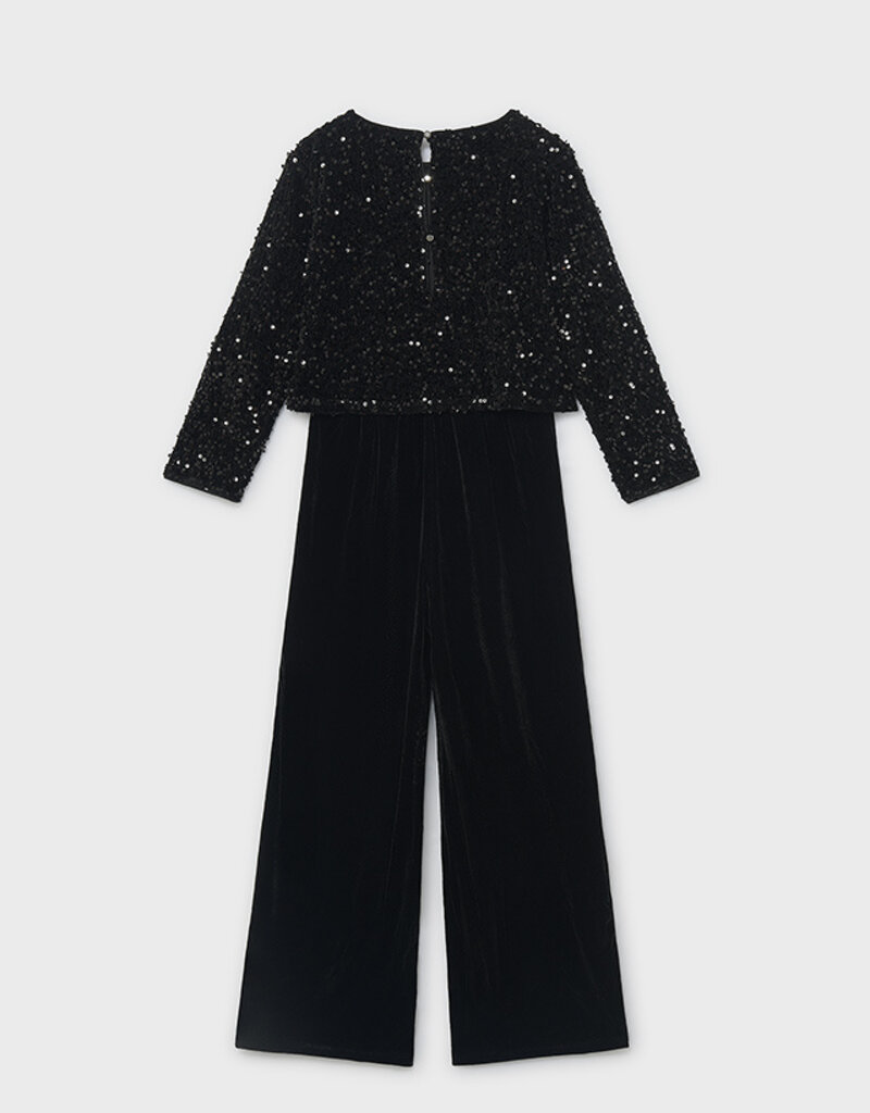 Mayoral Black Velvet Sequin Jumpsuit