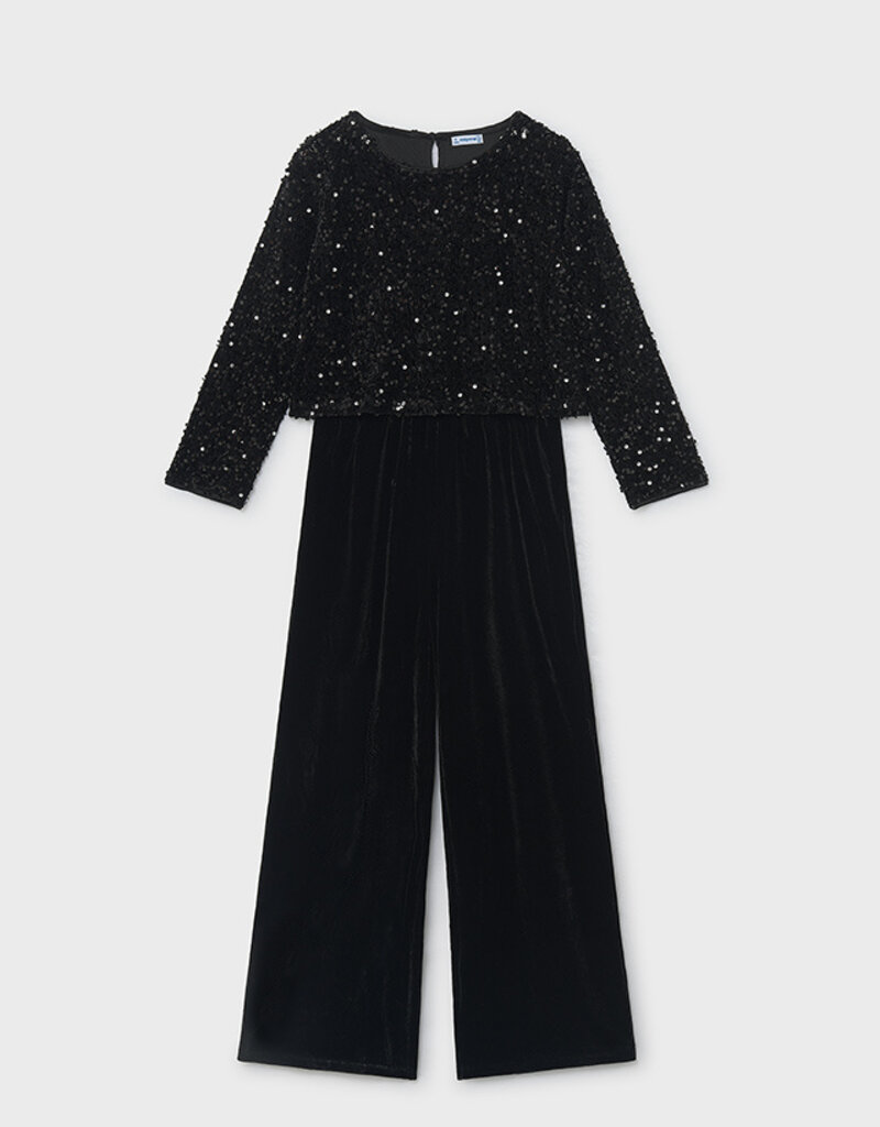 Mayoral Black Velvet Sequin Jumpsuit
