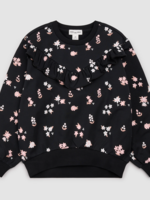 miles the label Pink Flowers Print Black Fleece Sweatshirt