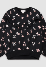 miles the label Pink Flowers Print Black Fleece Sweatshirt