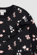 miles the label Pink Flowers Print Black Fleece Sweatshirt