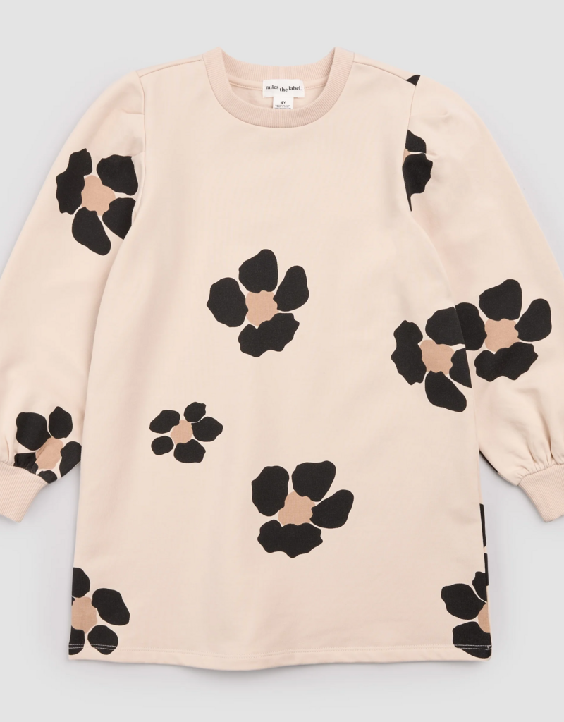 miles the label Bold Flower Print Almond Fleece Sweater Dress