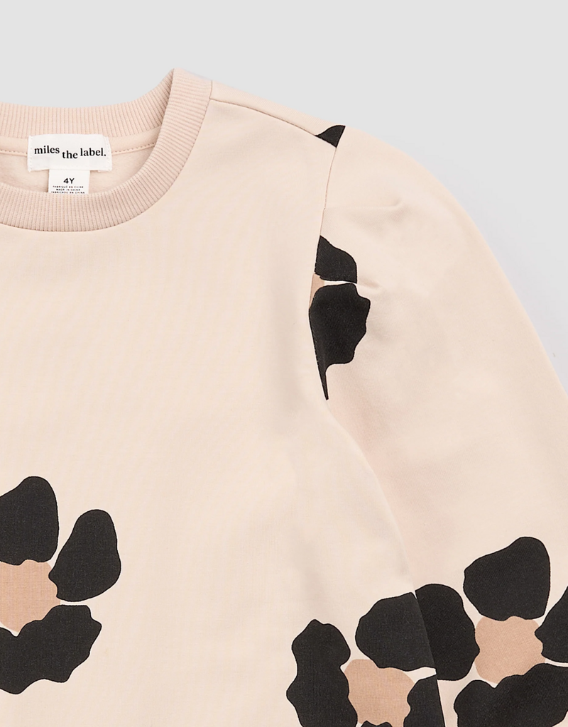 miles the label Bold Flower Print Almond Fleece Sweater Dress