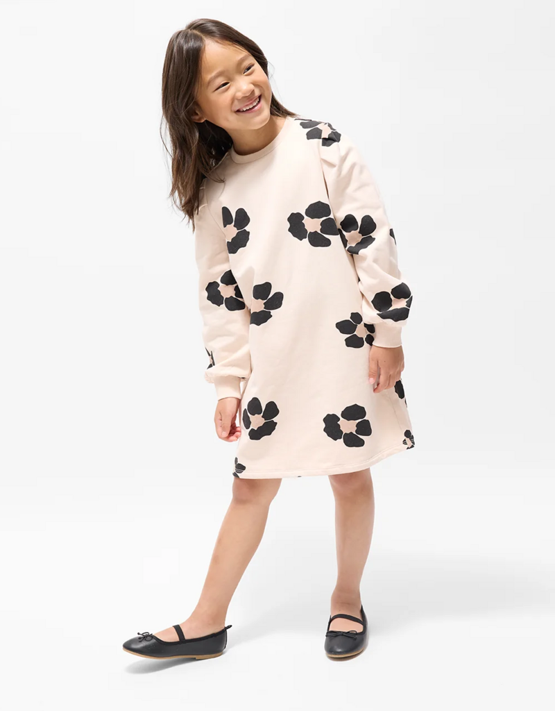 miles the label Bold Flower Print Almond Fleece Sweater Dress