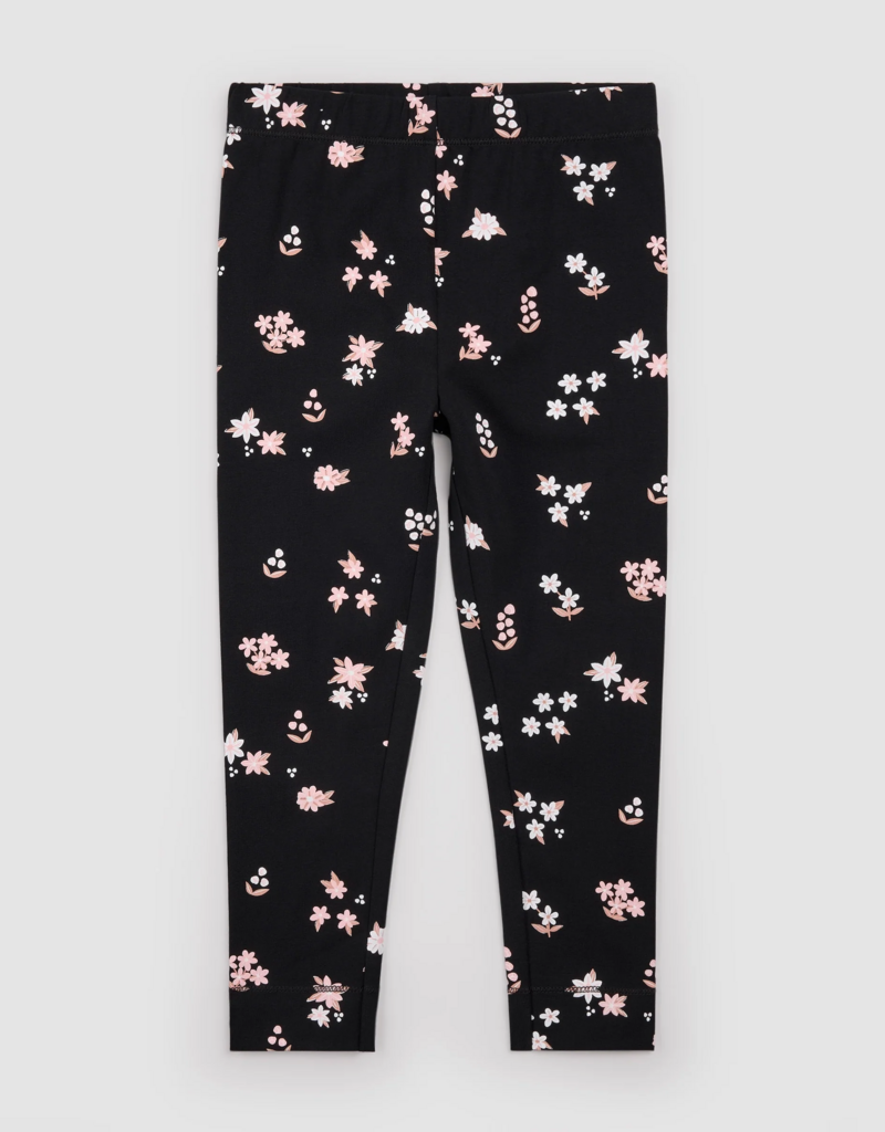 miles the label Pink Flowers Print Black Leggings