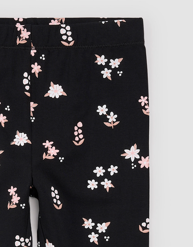 miles the label Pink Flowers Print Black Leggings