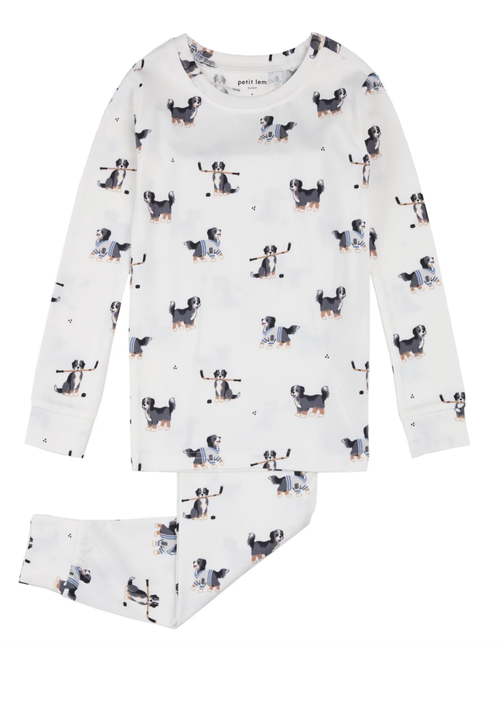 Petit Lem L/S PJ Set DOG W/HOCKEY STICK