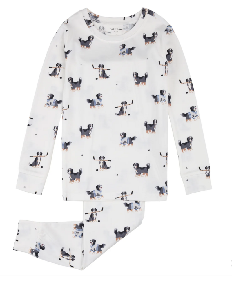 Petit Lem L/S PJ Set DOG W/HOCKEY STICK