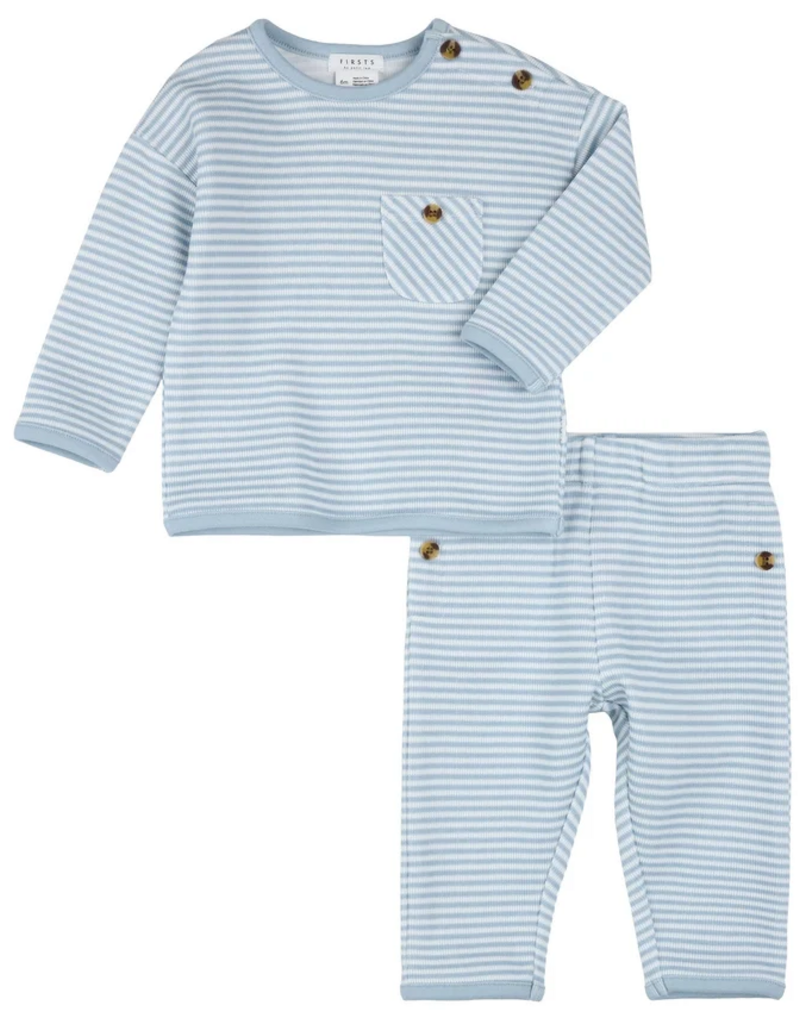 Petit Lem L/S TOP PANT KNIT SET BLUE STRIPES