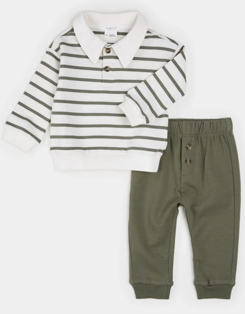 Petit Lem 2PC SET SWEATSHIRT/PANTS SAGE STRIPE