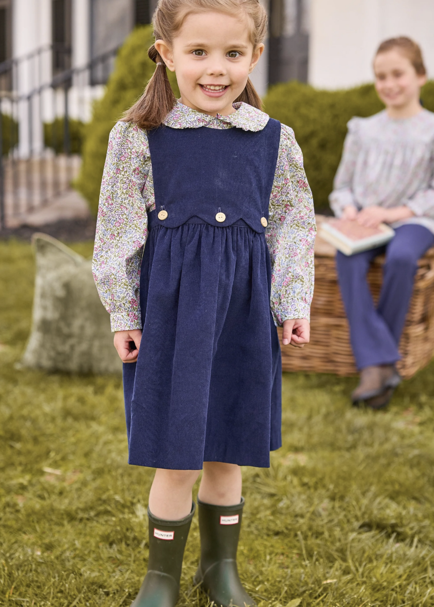 Little English Button Panel Jumper Navy Corduroy