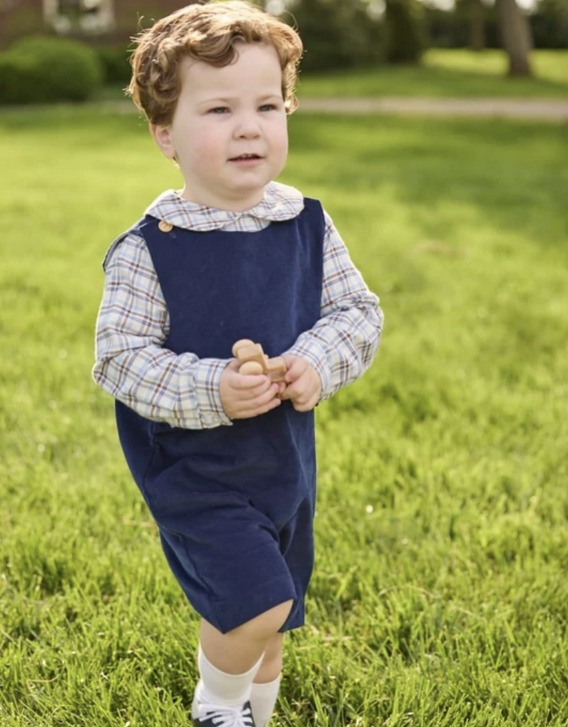 Little English Button Tab John John - Navy Corduroy