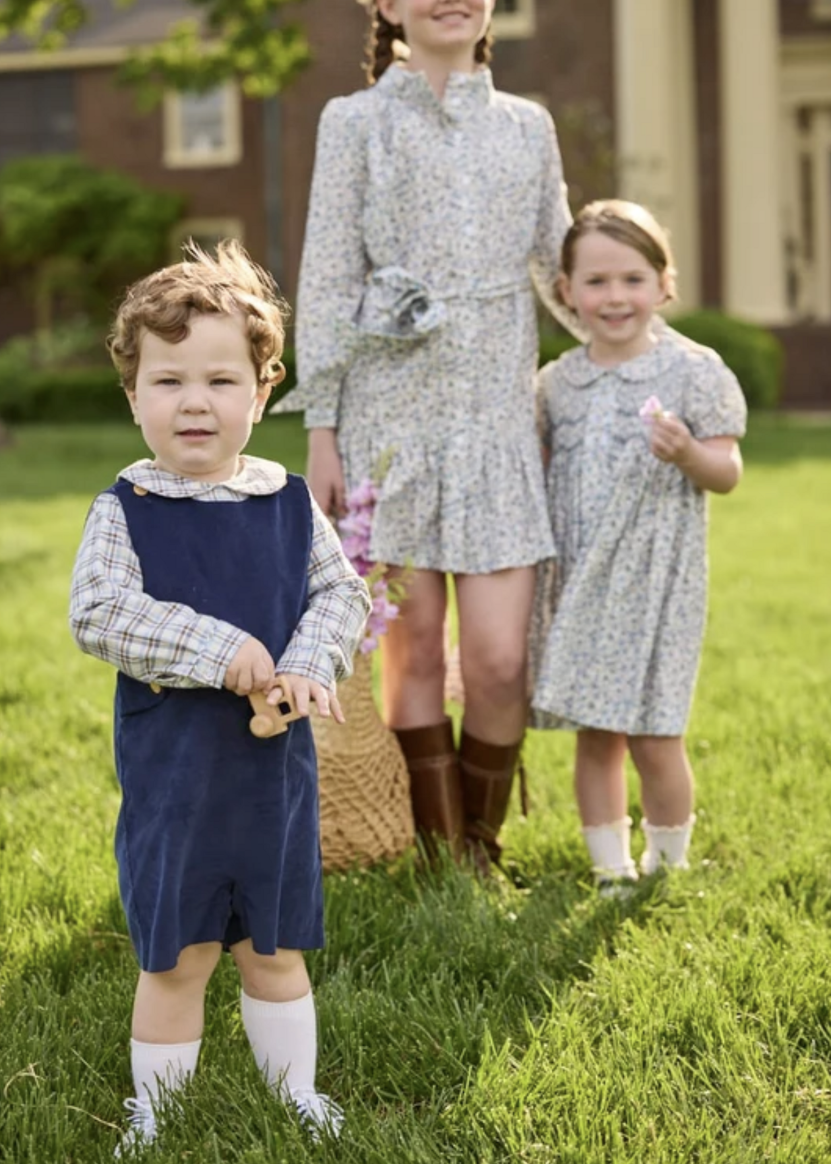 Little English Button Tab John John - Navy Corduroy