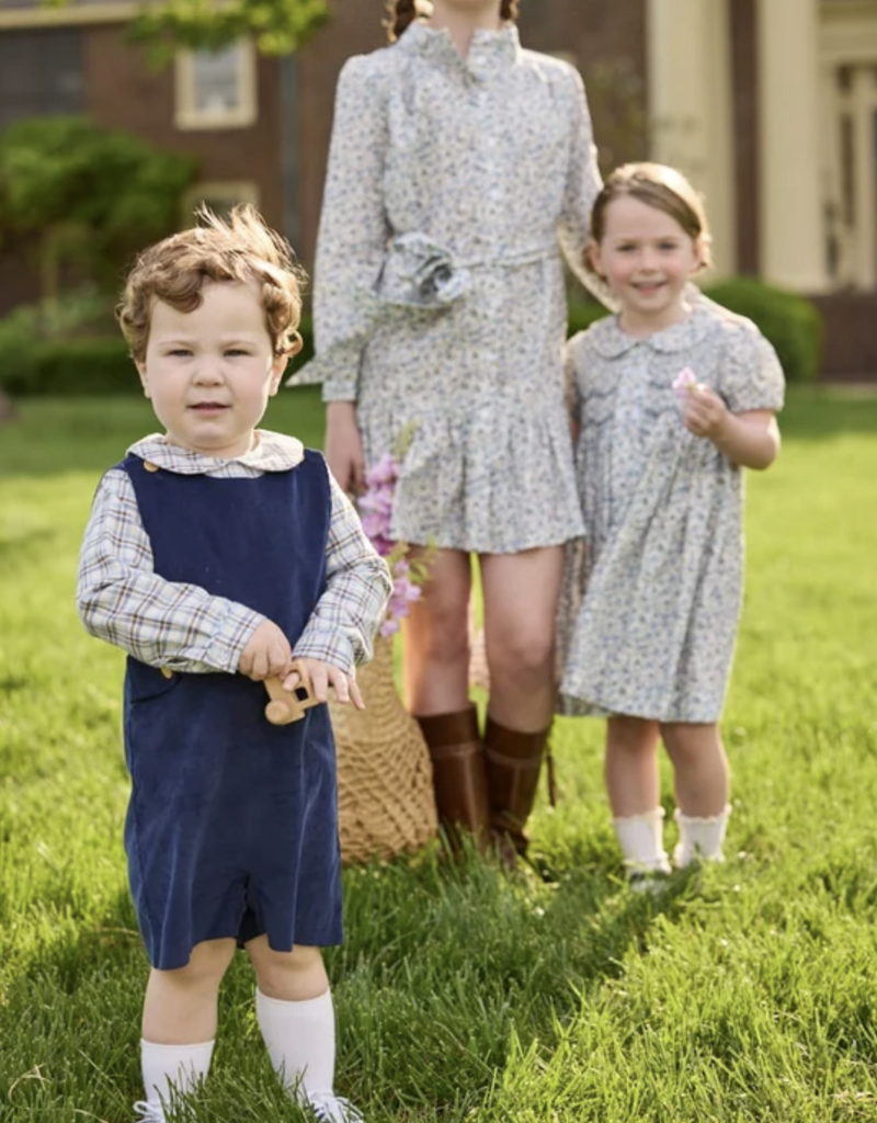 Little English Button Tab John John - Navy Corduroy