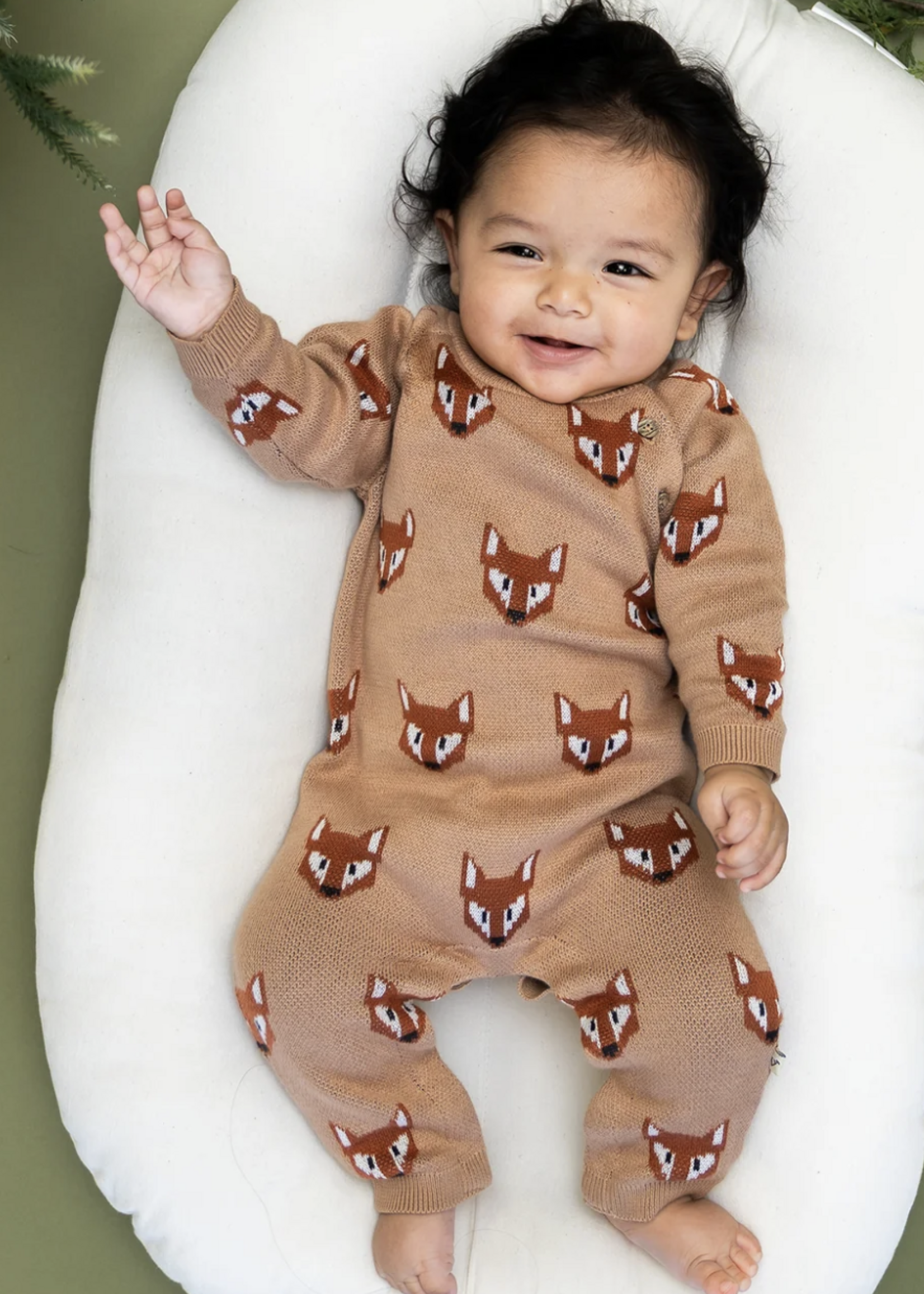 Viverano Fox Jacquard Knit Jumpsuit Chai Spice