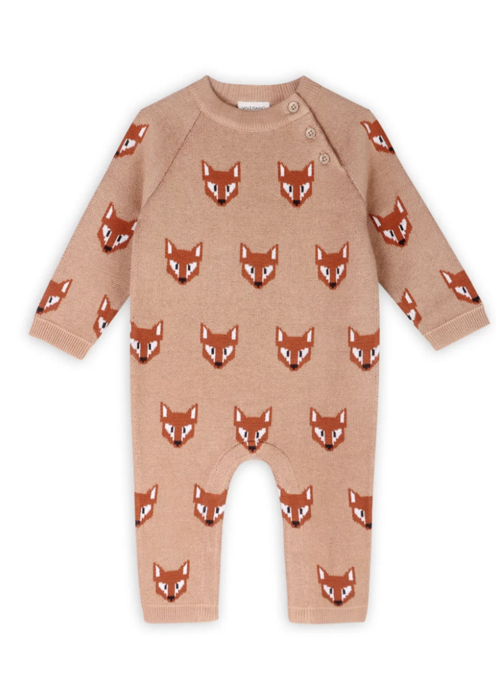 Viverano Fox Jacquard Knit Jumpsuit Chai Spice