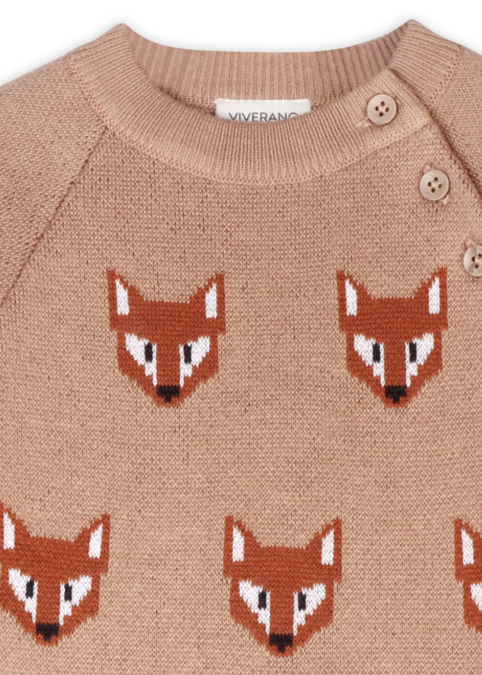 Viverano Fox Jacquard Knit Jumpsuit Chai Spice