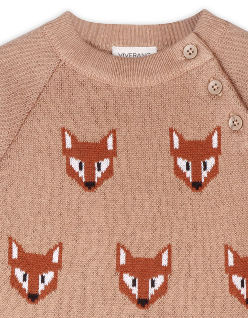 Viverano Fox Jacquard Knit Jumpsuit Chai Spice