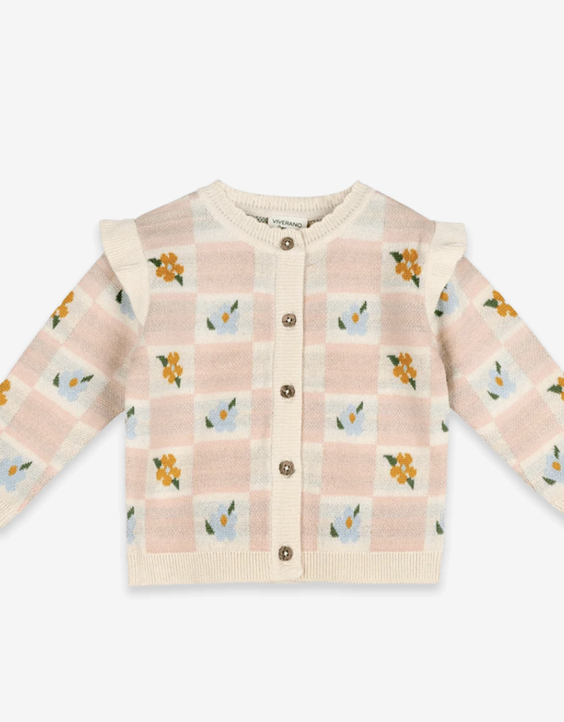 Viverano Mia Bouquet Jacquard Knit Baby Cardigan Organic Cotton