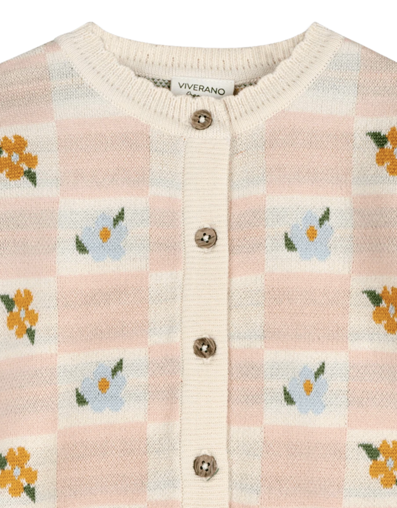 Viverano Mia Bouquet Jacquard Knit Baby Cardigan Organic Cotton