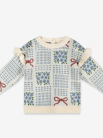 Viverano Floral Bow Jacquard Knit Baby Pullover Organic Cotton
