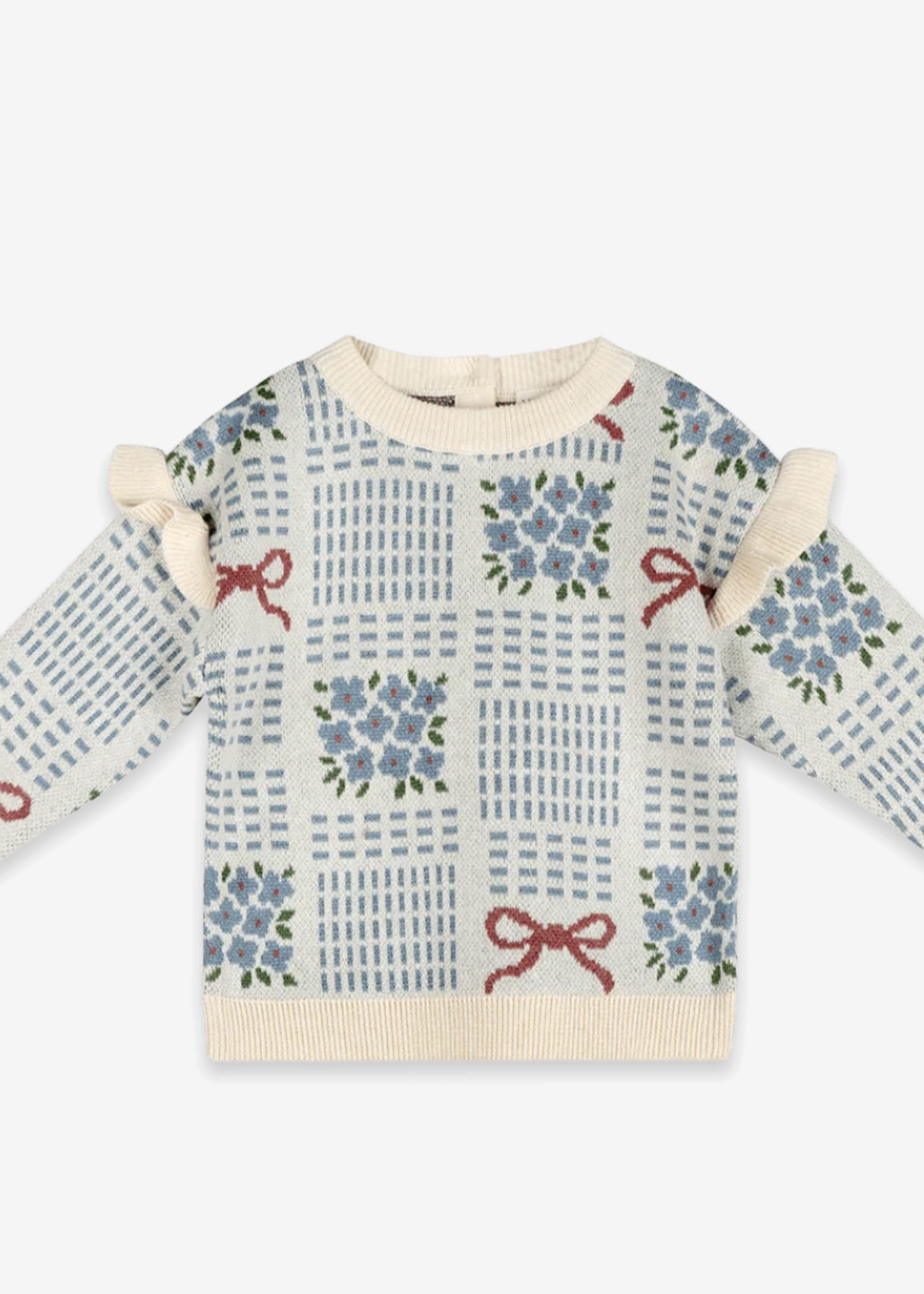 Viverano Floral Bow Jacquard Knit Baby Pullover Organic Cotton