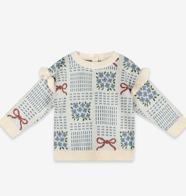 Viverano Floral Bow Jacquard Knit Baby Pullover Organic Cotton
