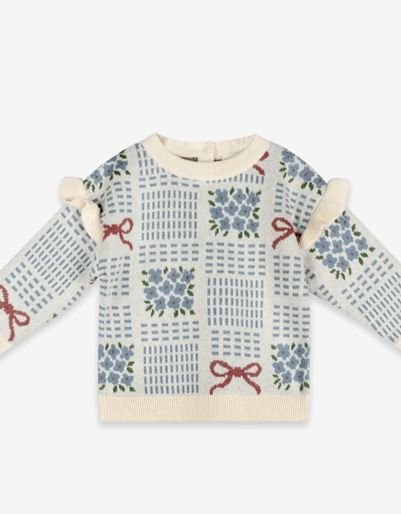 Viverano Floral Bow Jacquard Knit Baby Pullover Organic Cotton