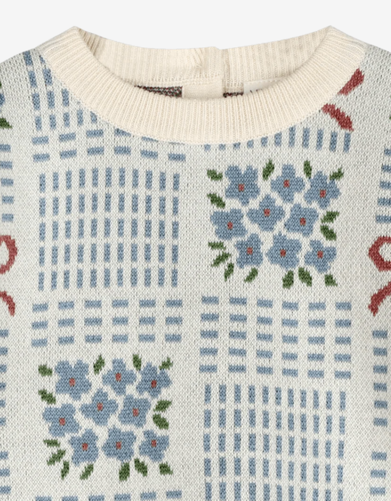 Viverano Floral Bow Jacquard Knit Baby Pullover Organic Cotton