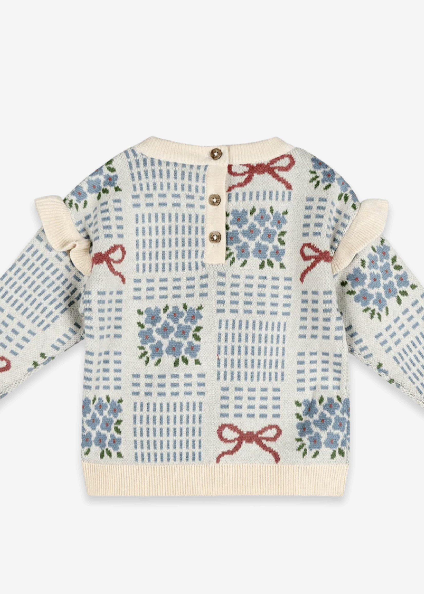Viverano Floral Bow Jacquard Knit Baby Pullover Organic Cotton