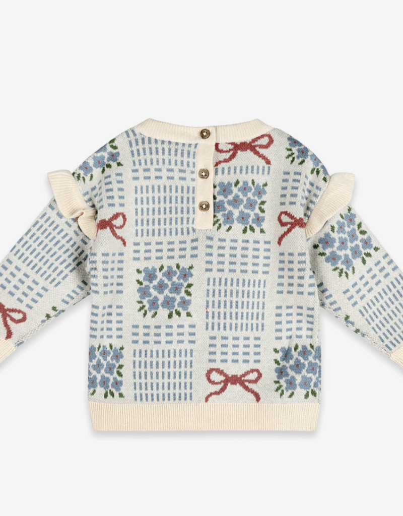Viverano Floral Bow Jacquard Knit Baby Pullover Organic Cotton