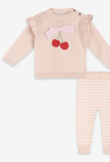 Viverano Cherry Bow Baby Pullover Stripe Pants Organic Cotton