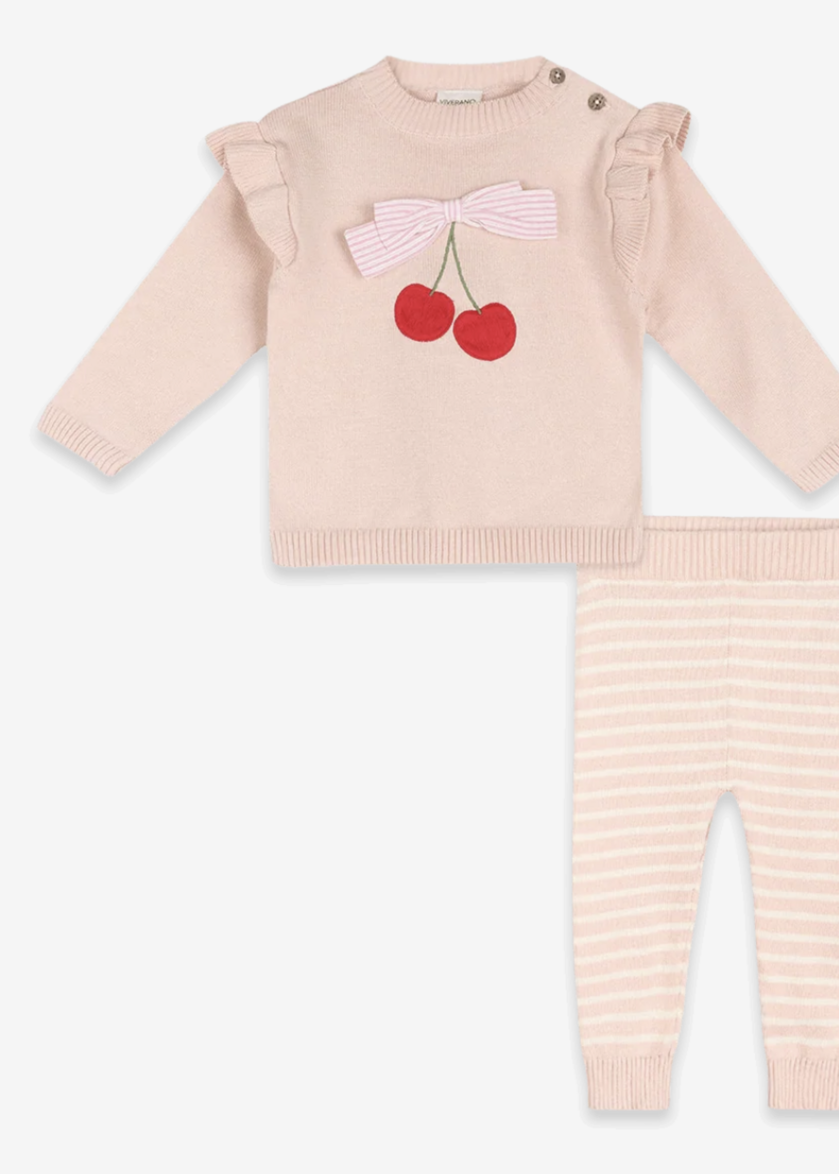 Viverano Cherry Bow Baby Pullover Stripe Pants Organic Cotton