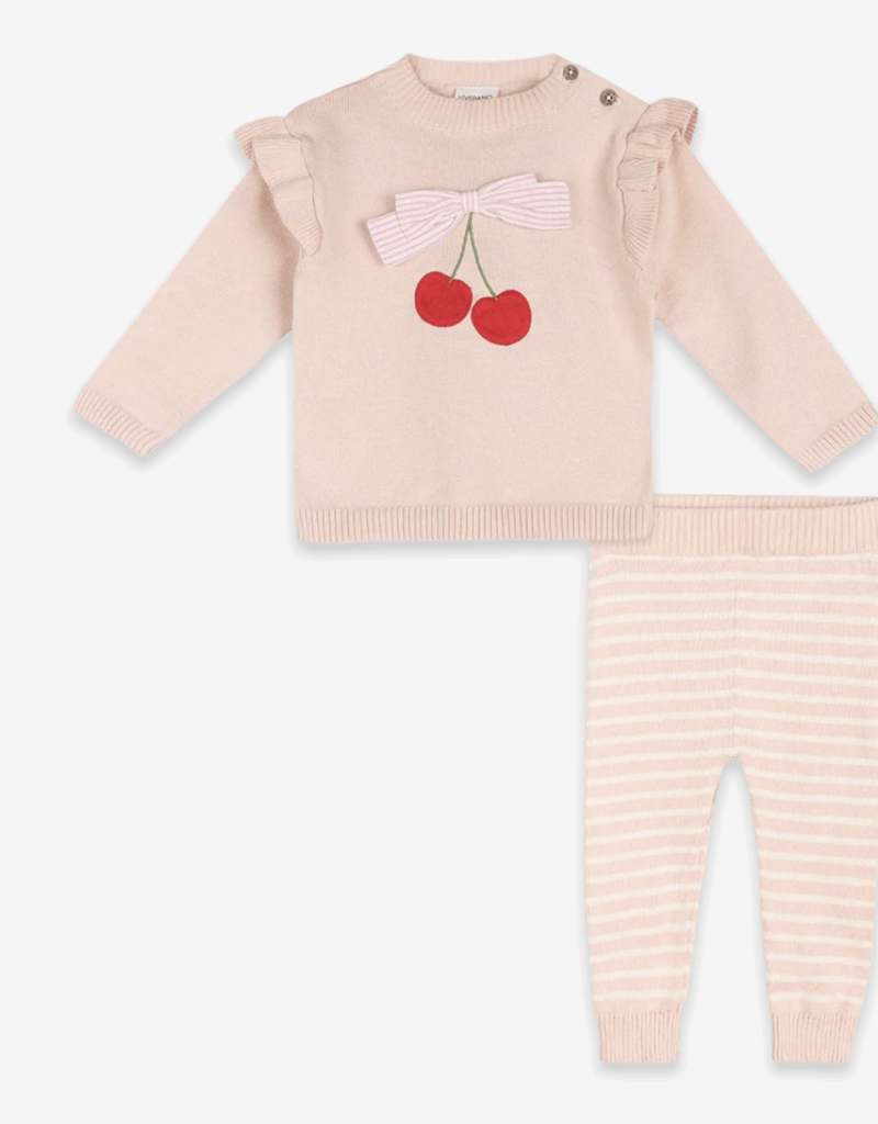 Viverano Cherry Bow Baby Pullover Stripe Pants Organic Cotton