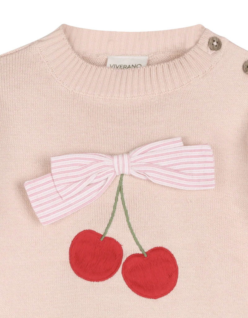 Viverano Cherry Bow Baby Pullover Stripe Pants Organic Cotton
