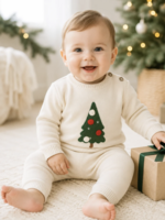 Viverano Christmas Cheer Knit Baby Pullover Pant Set Ecru