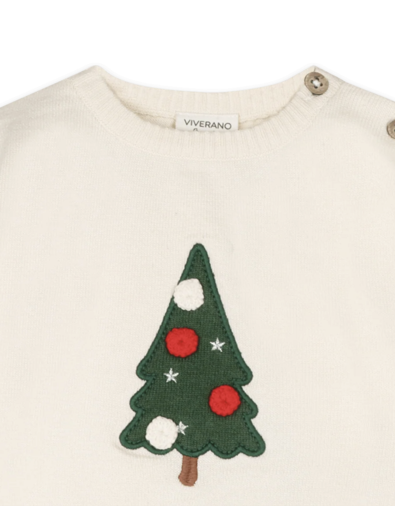 Viverano Christmas Cheer Knit Baby Pullover Pant Set Ecru