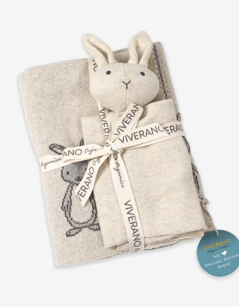 Viverano Bunny Mommy and Me Jacquard Knit Baby Blanket/Lovey Gift Set