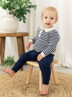 Viverano Leo Textured Knit Polo Pullover Pant Set Navy