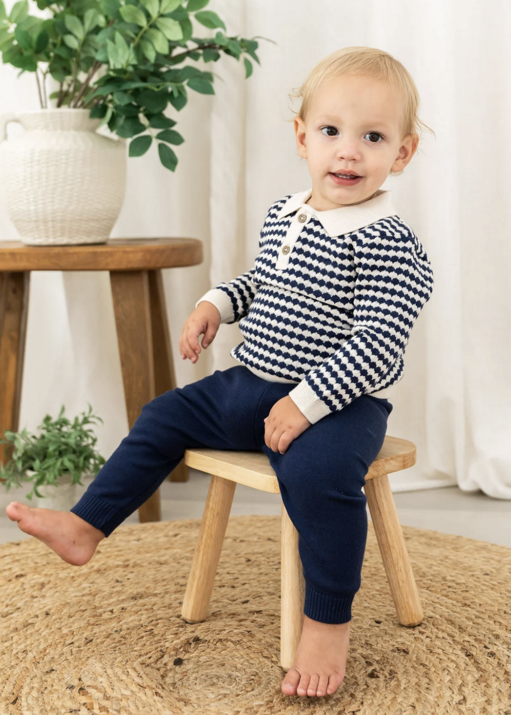 Viverano Leo Textured Knit Polo Pullover Pant Set Navy