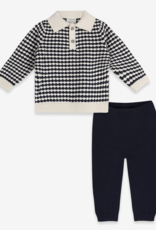 Viverano Leo Textured Knit Polo Pullover Pant Set Navy