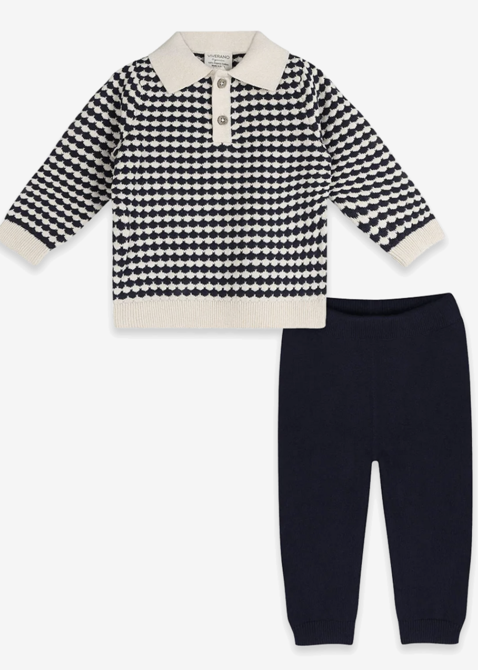 Viverano Leo Textured Knit Polo Pullover Pant Set Navy