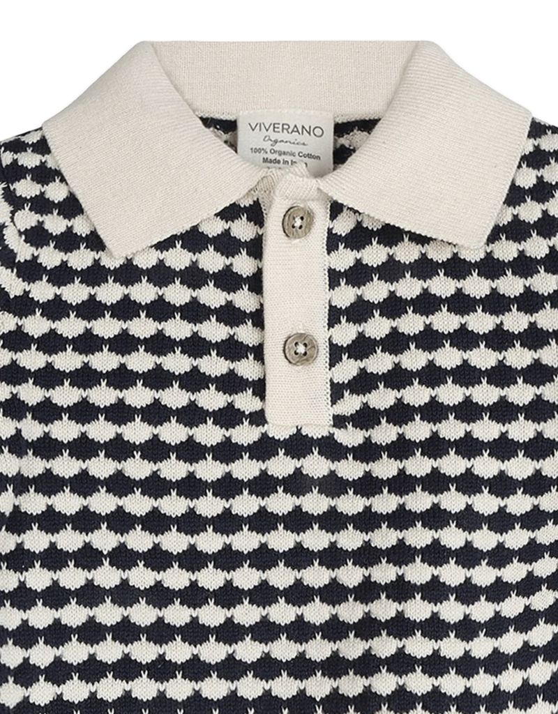 Viverano Leo Textured Knit Polo Pullover Pant Set Navy