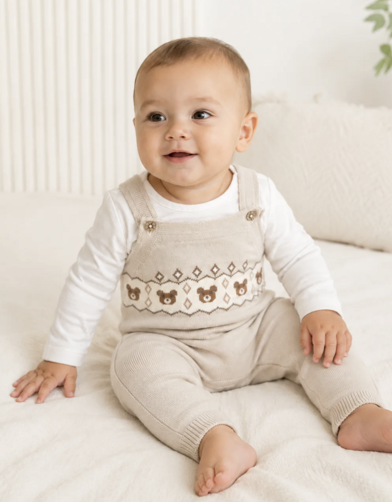 Viverano Bear Fair Isle Knit Baby Overall Set