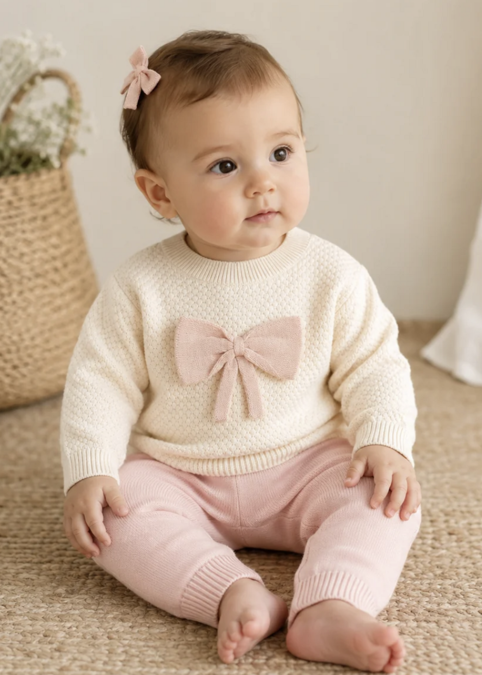 Viverano Ella Bow Knit Pullover (Organic Cotton) Ecru