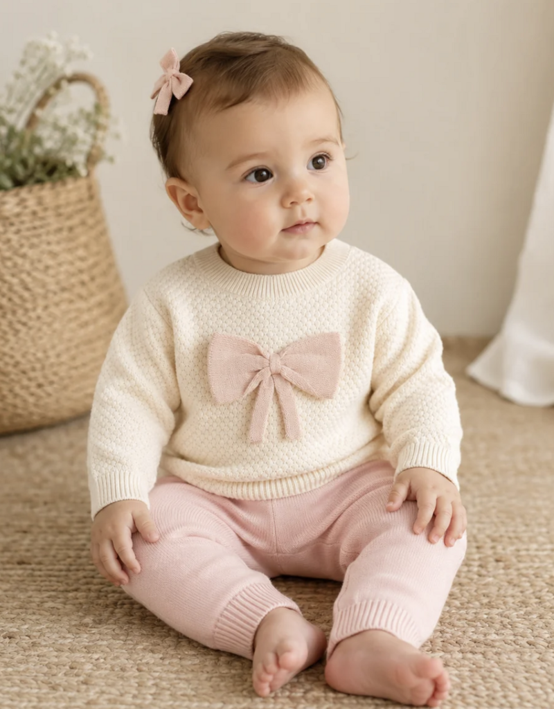 Viverano Ella Bow Knit Pullover (Organic Cotton) Ecru