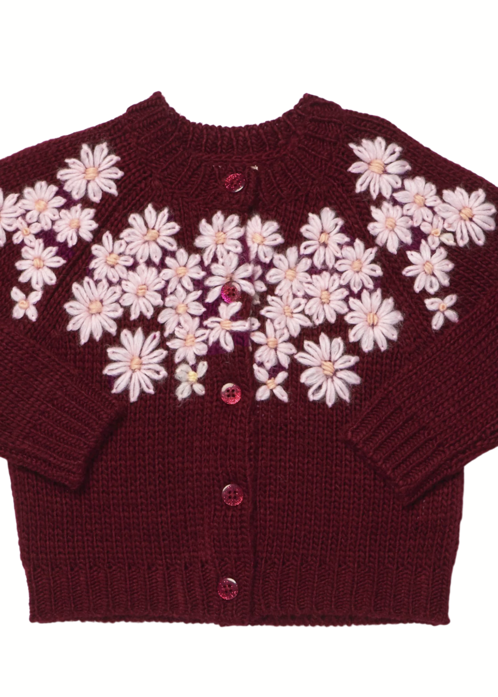 Pink Chicken girls blossom sweater - pink flower embroidery